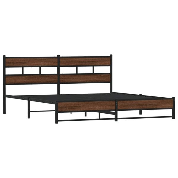 vidaXL Bed Frame Brown Oak Steel, Engineered Wood Full Bed Frame