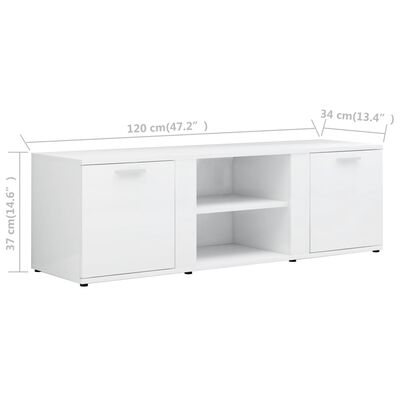 vidaXL TV Cabinet High Gloss White 47.2"x13.4"x14.6" Engineered Wood