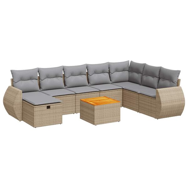 vidaXL Garden Sofa Set Beige PE Rattan 9 Piece Adjustable Feet