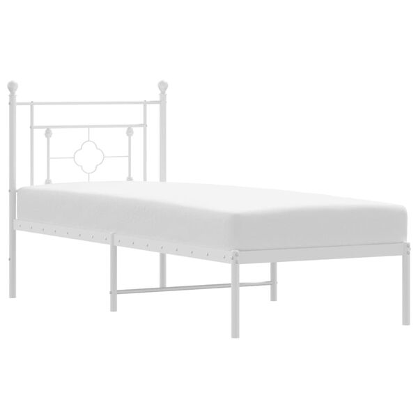 vidaXL Bed Frame White Powder-Coated Steel Twin Bed Frame Rectangular