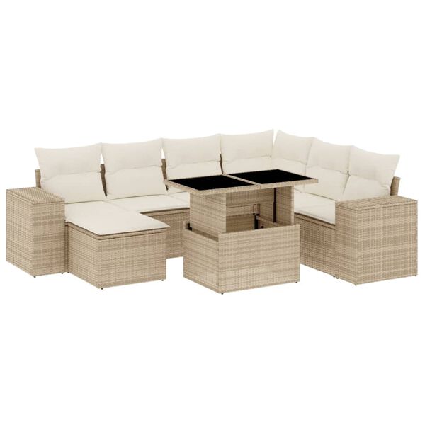 vidaXL Garden Sofa Set Beige PE rattan, powder-coated steel, tempered glass