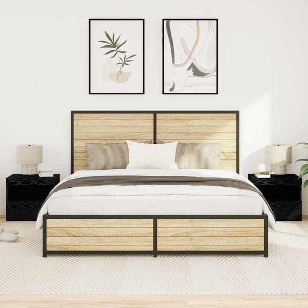 vidaXL Bedside Cabinet 2 pcs Black Oak 19.69 x 15.75 x 17.72 in