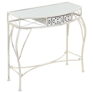 vidaXL Side Table White Metal Frame 32.3x15.4x29.9in Decorative Inlays
