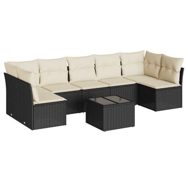 vidaXL Garden Sofa Set Black, Cream PE rattan Large Adjustable Feet
