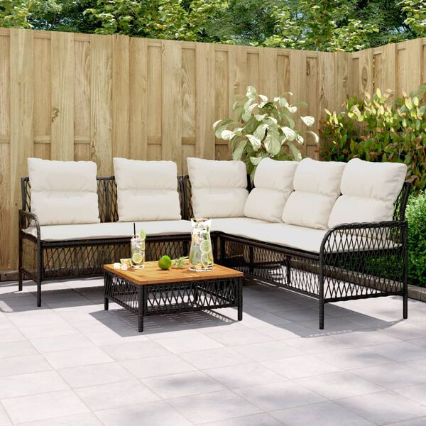 vidaXL Garden Sofa Set Black, Cream White