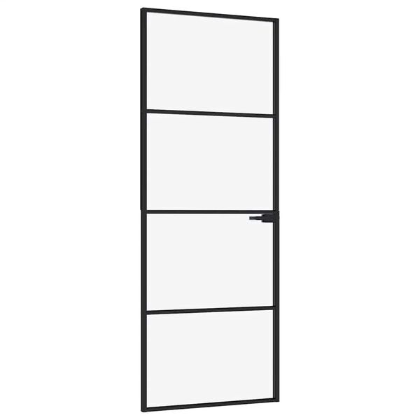 vidaXL Interior Door Black 29.9"x79.3" Tempered Glass&Aluminum Slim