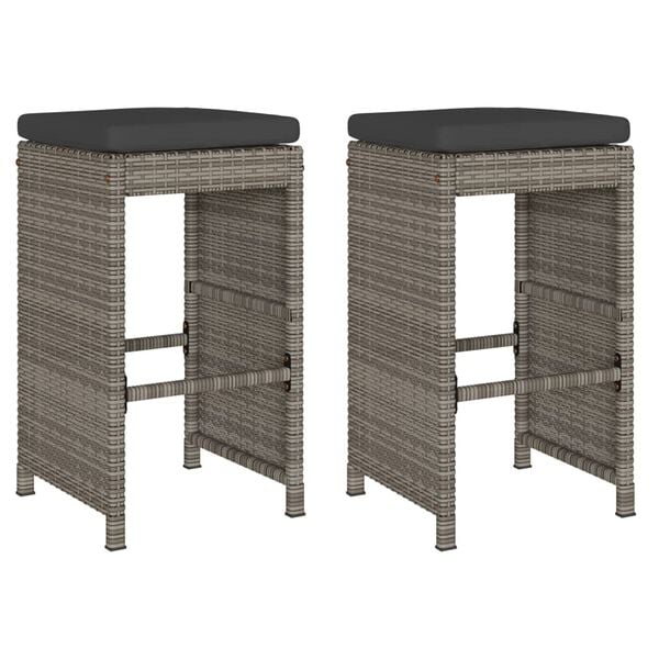 vidaXL Garden Bar Stool Set of 2 Grey PE Rattan 15.7 x 15.7 x 29.9 in