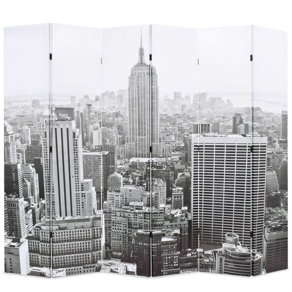 vidaXL Folding Room Divider 89.8x66.9" New York by Day Black and White