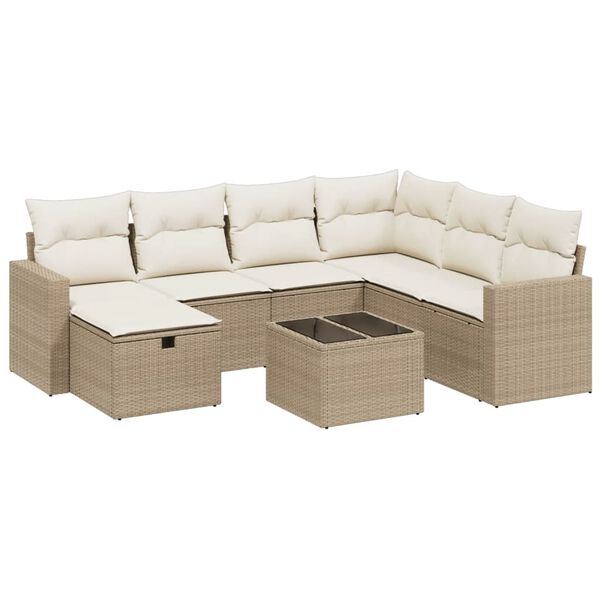 vidaXL Garden Sofa Set Beige Poly Rattan Large Modular Garden Sofa Set