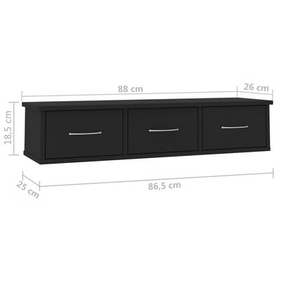 vidaXL Wall-mounted Drawer Shelf Black 34.6"x10.2"x7.2" Chipboard