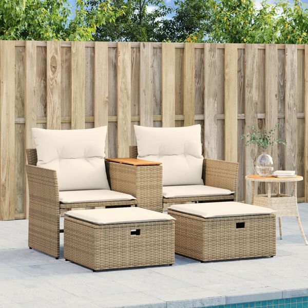 vidaXL Garden Sofa Beige PE rattan 2-seater Adjustable Feet