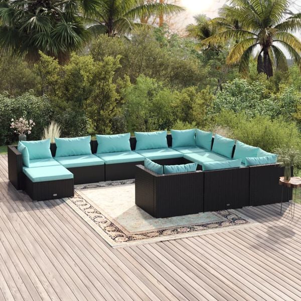 vidaXL Garden Lounge Set Black PE Rattan Large Modular