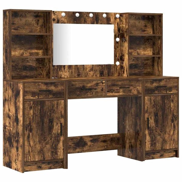 vidaXL Dressing Table Set with LED 3 pcs Smoked Oak Engineered Wood