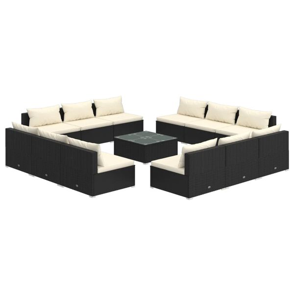 vidaXL Garden Lounge Set Black with Cream Cushions