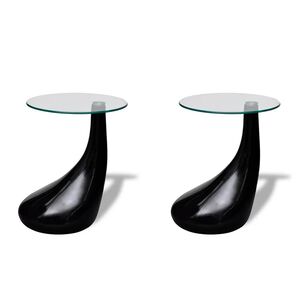vidaXL Coffee Table Set of 2 High-gloss black Fiberglass, Tempered Glass