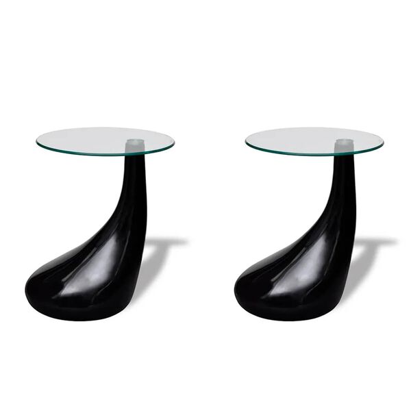 vidaXL Coffee Table Set of 2 High-gloss black Fiberglass, Tempered Glass