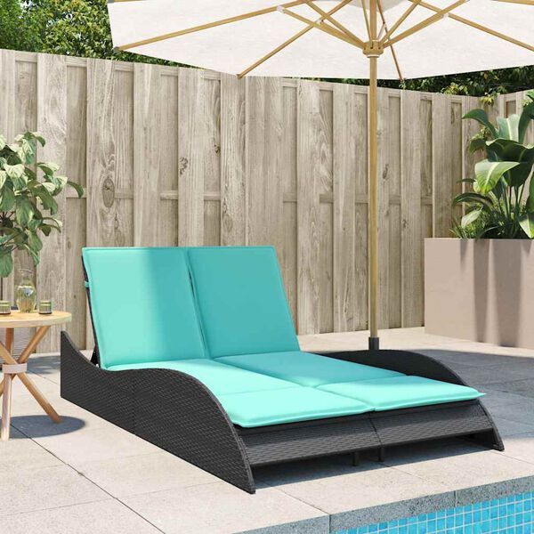 vidaXL Sun Lounger with Cushions Black 44.9x80.7x28.7" Poly Rattan