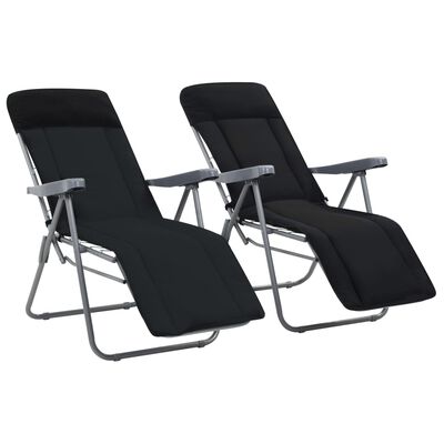 vidaXL Folding Patio Chairs with Cushions 2 pcs Black
