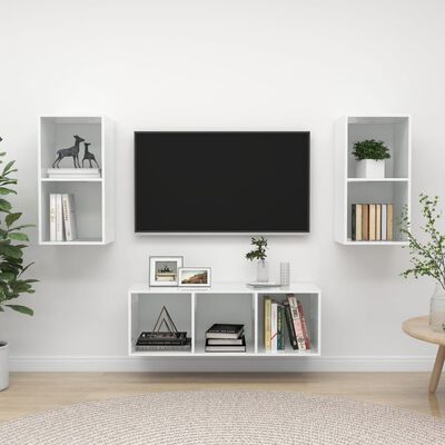 vidaXL 3 Piece TV Cabinet Set High Gloss White Chipboard