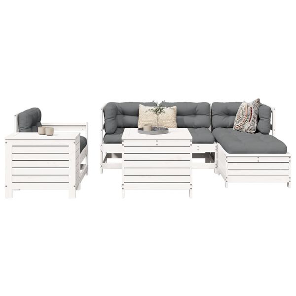 vidaXL Garden Sofa Set White Solid Pine Wood Large Modular