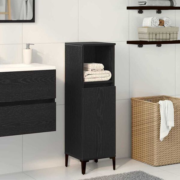vidaXL Bathroom Cabinet with Shelf Black Oak 11.81 x 11.81 x 39.37 in