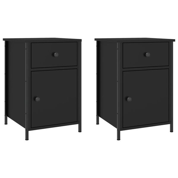 vidaXL Bedside Cabinet Set of 2 Black Engineered wood, iron Medium