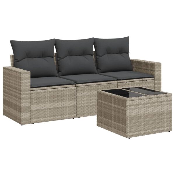 vidaXL Garden Sofa Set Light grey PE Rattan Garden Sofa Set Rectangular