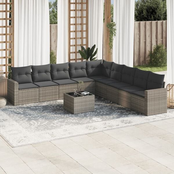 vidaXL Garden Sofa Set Grey PE rattan, powder-coated steel 10 Piece Set