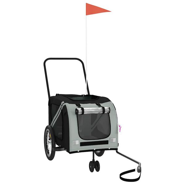 vidaXL Pet Bike Trailer Grey and Black Oxford Fabric and Iron