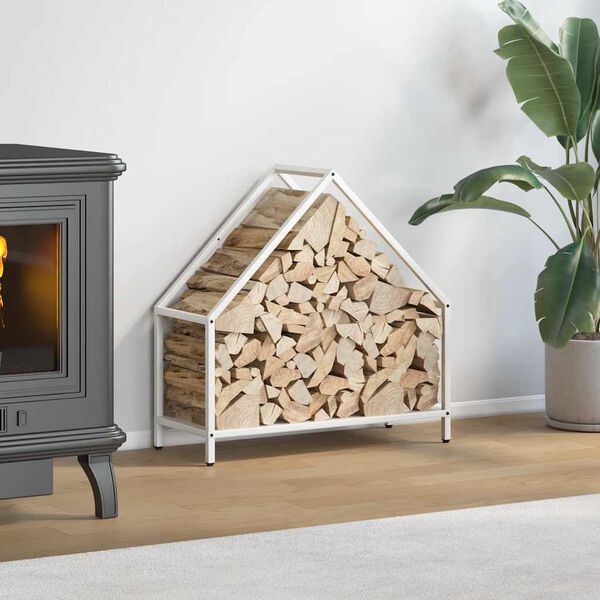 vidaXL Firewood Rack White 23.6x9.8x23.6" Cold-rolled steel