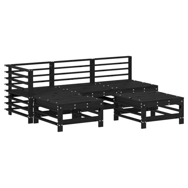 vidaXL Garden Lounge Set Black Solid pine wood with plywood accents Large