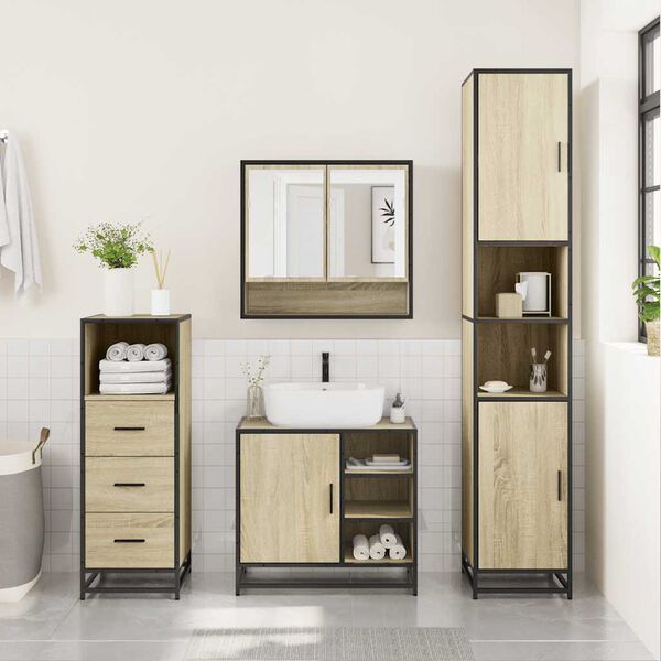 vidaXL Bathroom Furniture Set Sonoma Oak Engineered wood, Metal, Glass