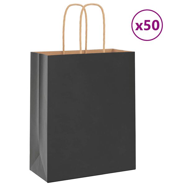 vidaXL Paper Bags 50 pcs with Handles Black 18x8x22 cm