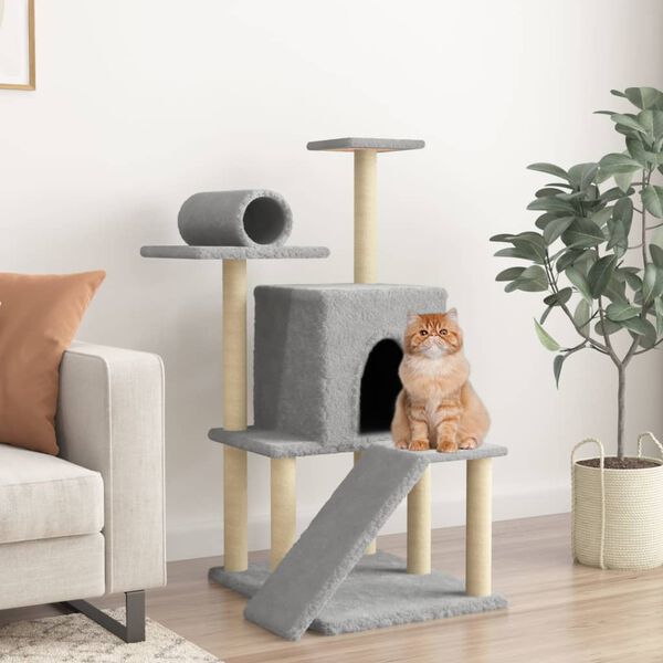 vidaXL Cat Tree Light Grey Engineered Wood, Plush, Sisal Medium