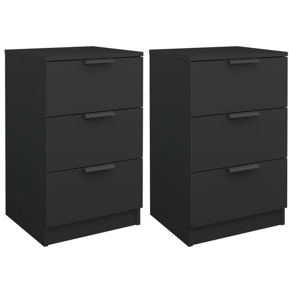 vidaXL Bedside Cabinet Set of 2 Black Engineered wood Medium