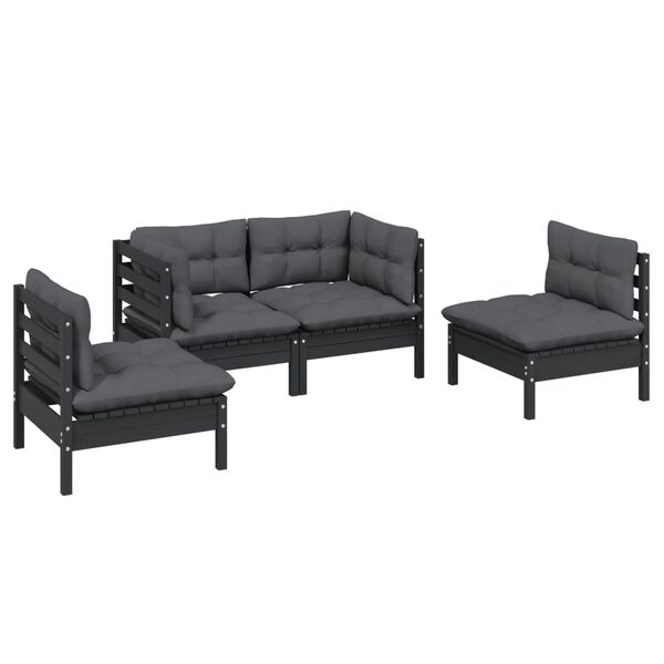 vidaXL Garden Lounge Set Anthracite Solid pine wood, 100% polyester fabric