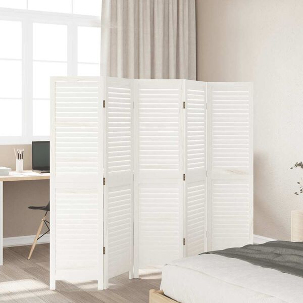 vidaXL Room Divider 5 Panels White Solid Wood Paulownia