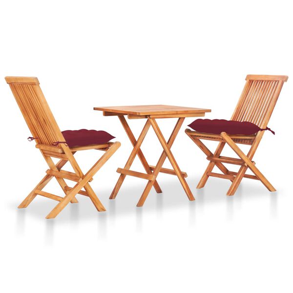 vidaXL Bistro Set Set of 3 Wine Red, Natural Wood