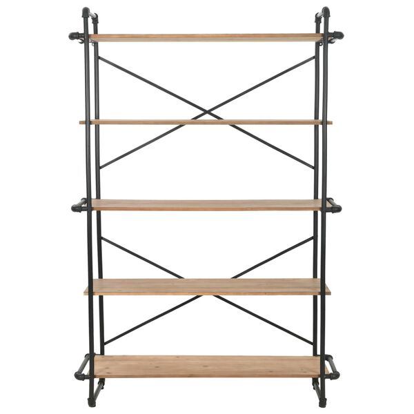vidaXL Bookshelf Black and natural wood Solid firwood and steel Large