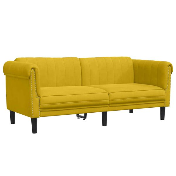 vidaXL Sofa Yellow Velvet (100% polyester), plywood, solid wood 2-seater