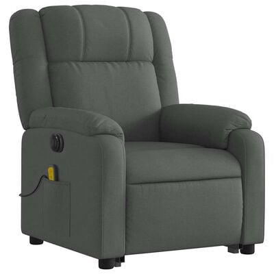 Grey recliner chair back and armrest close-up.