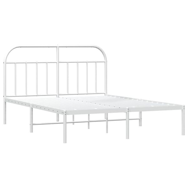 vidaXL Bed Frame White Powder-Coated Steel Double Bed Frame