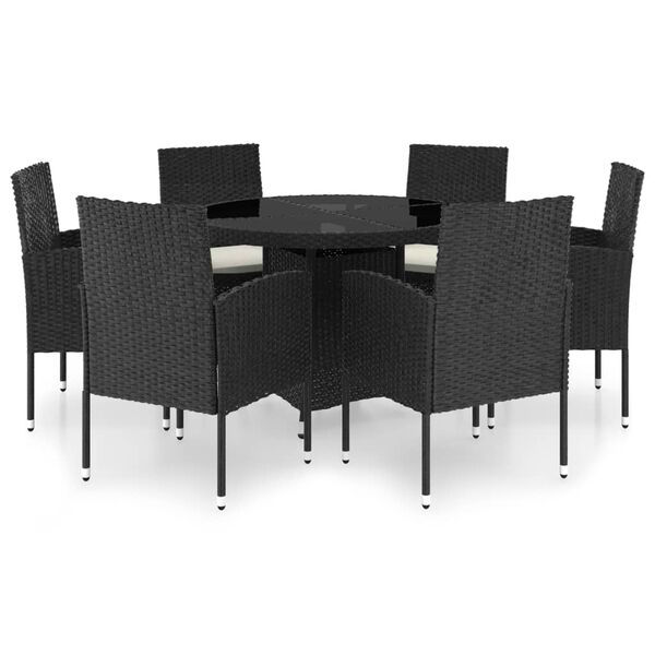 vidaXL Garden Dining Set Black PE Rattan Fits 6 People