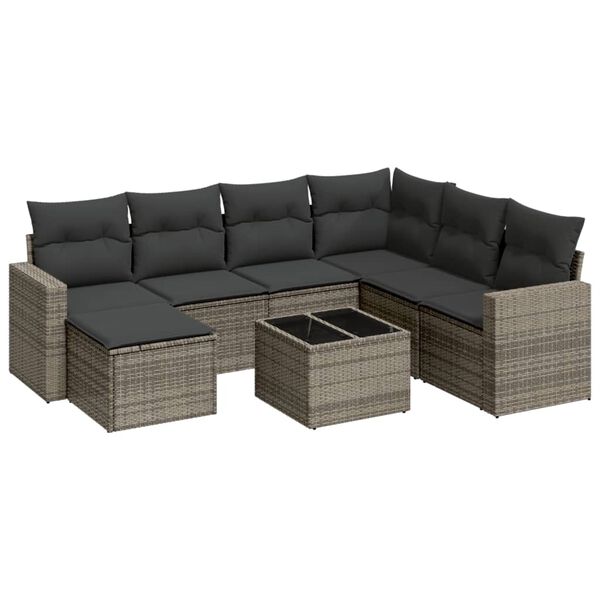 vidaXL Garden Sofa Set Grey PE rattan, powder-coated steel, tempered glass