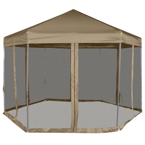 vidaXL Hexagonal Pop-Up Marquee with Sidewalls 11.8x10.2' Taupe 2.41 oz/ft²
