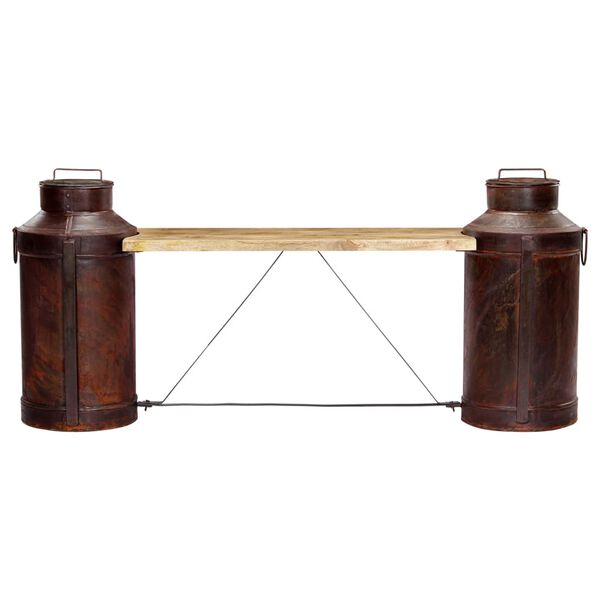 vidaXL Milk Bottle Bench Brown, Natural Solid Mango Wood and Recycled Iron