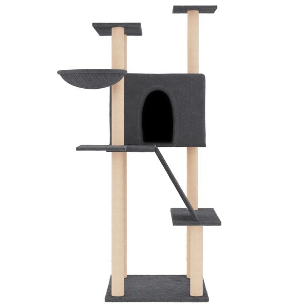vidaXL Cat Tree Dark grey Engineered wood, Plush, Sisal 56.3 in tall