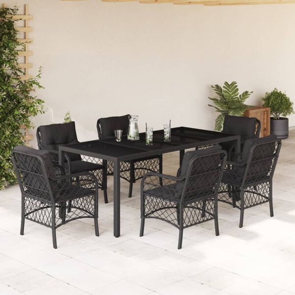 vidaXL Garden Dining Set Black PE rattan 7 Piece Set Removable Covers