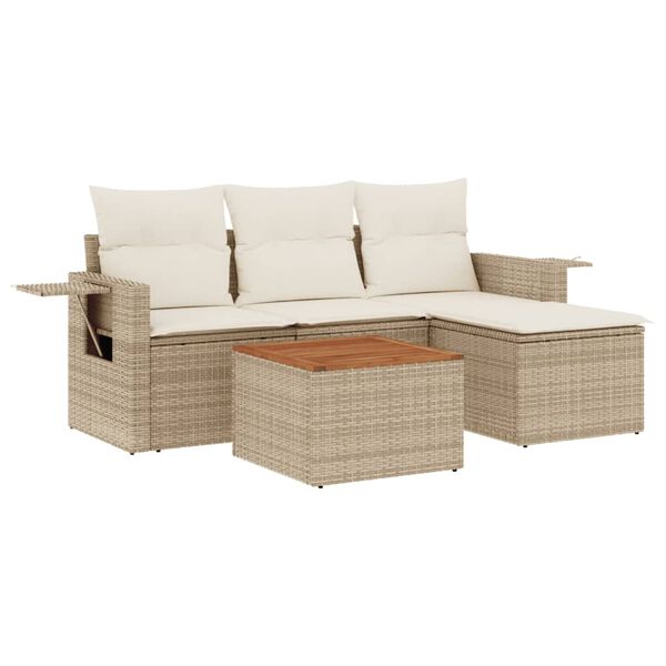 vidaXL Garden Sofa Set Beige PE rattan 5 Piece Foldable