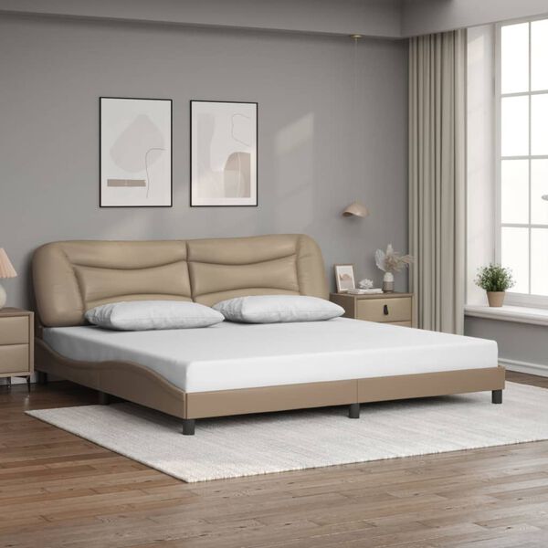 vidaXL Bed Frame Cappuccino Faux leather, metal, solid pine wood, plywood